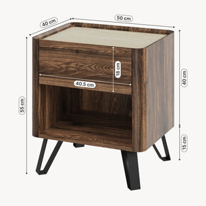 Nachttisch Trorlon 55x50x40 cm Walnussoptik/Travertin [en.casa]