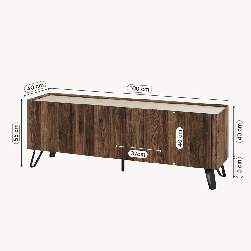 Maßskizze Fernsehschrank Trorlon 160x40x55 cm Walnussoptik/Travertin [en.casa]
