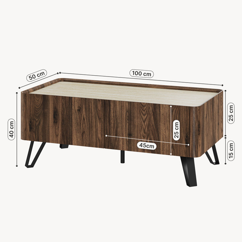 Maßskizze Couchtisch Trorlon 100x50x40 cm Walnussoptik/Travertin [en.casa]