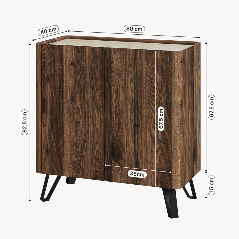 Maßskizze Kommode Trorlon 83x80x40 cm Walnussoptik/Travertin [en.casa]