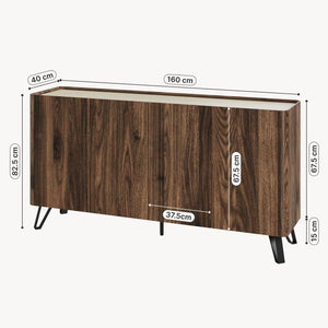 Sideboard Trorlon 160x40x83 cm Walnussoptik/Travertin [en.casa]