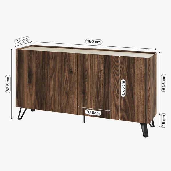 Sideboard Trorlon 160x40x83 cm Walnussoptik/Travertin [en.casa]
