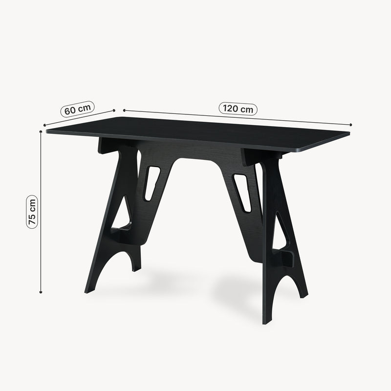 Maßskizze Schreibtisch Bostenenna 120x60x75 cm Schwarz mit Holzmaserung [en.casa]