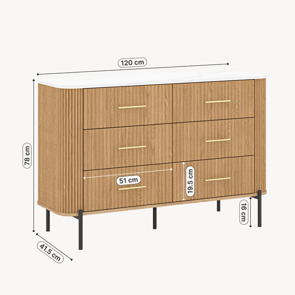 Kommode Kokunse mit 6 Schubladen 120x42x78 cm Eicheoptik [en.casa]