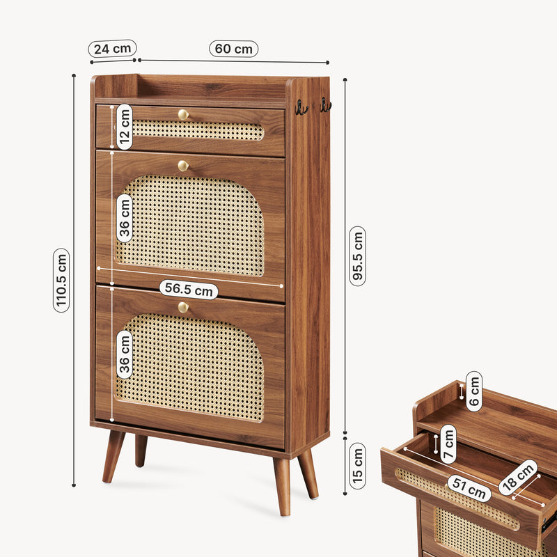 Maßskizze Schuhkipper Virievarnu 111x60x24 cm Walnussoptik [en.casa]