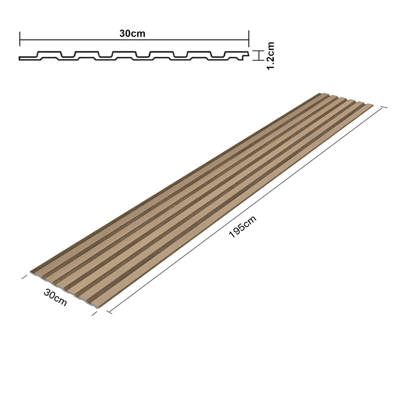 Maßskizze 3D-Wandpaneel Borger Set 195x30 cm Eichenoptik hell [NEU.HOLZ]
