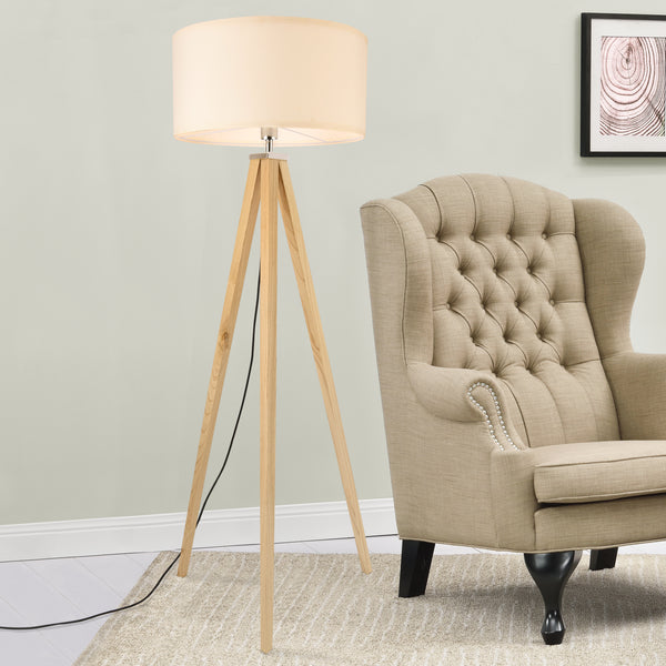 Stehleuchte Queluz 1xE27 Ø50x152 cm Holzfarben/Weiß lux.pro