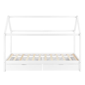 Kinderbett Lund 90x200 cm mit Schubladen Kiefernholz Weiß en.casa
