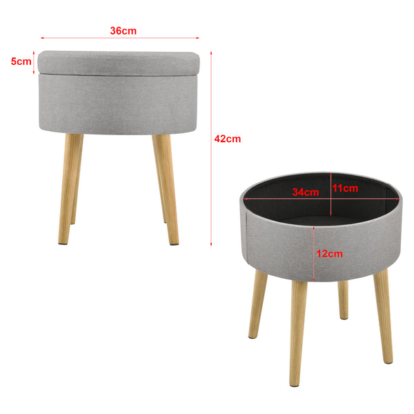 Beistelltisch Aurere Ø 36 cm Polster mit Staumraum Holz Natur/Grau en.casa