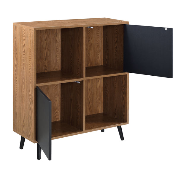 Beistellschrank Heby 93x80x30 cm Dunkler Holzton/Schwarz en.casa