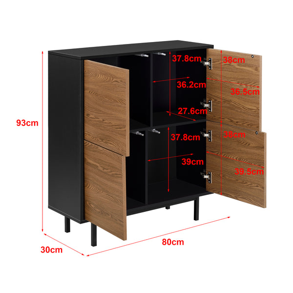 Beistellschrank Gnosjö 80x30x93cm Schwarz/Dunkler Holzton en.casa