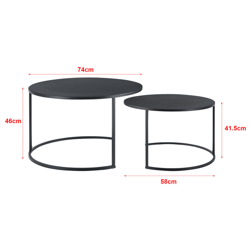 Maßskizze Couchtischset Korenica 2er-Set max. 20-20 kg Rund Schwarz [en.casa]