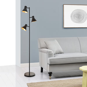 Stehleuchte Pinntorp 3-flammig E27 Metall Schwarz-Gold [lux.pro]