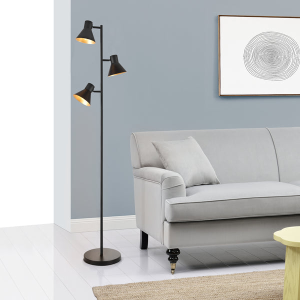Stehleuchte Pinntorp 3-flammig E27 Metall Schwarz-Gold [lux.pro]