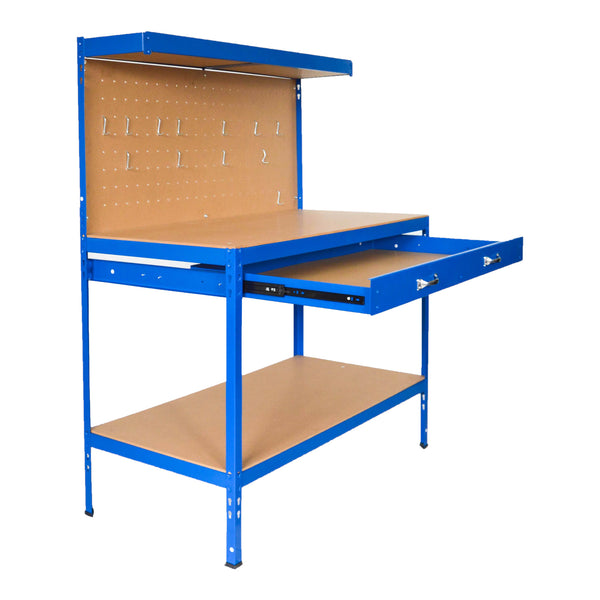 Werkbank Berching Stahlgestell 120x60x150cm Blau [in.tec]