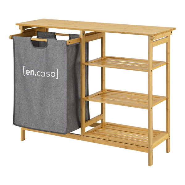 Badregal mit Wäschekorb Nousiainen Bambus 80 x 100 x 30 cm [en.casa]