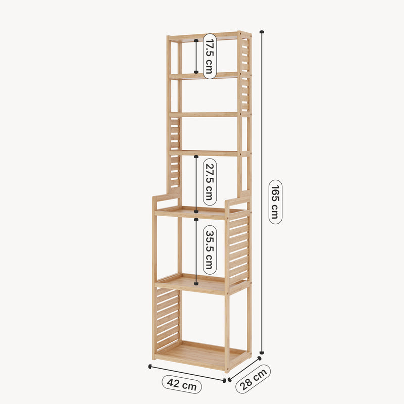 Maßskizze Standregal Forssa 165 x 42 x 28 cm Bambus Natur [en.casa]