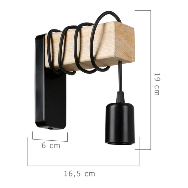 Wandleuchte Chelmsford E27 Metall Massivholz Schwarz / Holzoptik [lux.pro]