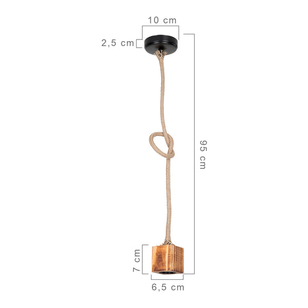 Hängeleuchte Corby E27 Metall Massivholz Juteseil Schwarz / Holzoptik / Jutefarben [lux.pro]