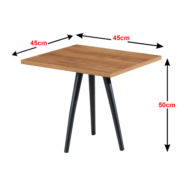 Maßskizze Couchtisch Ballerup  50 x 45 x 45 cm Schwarz / Walnuss-Optik [en.casa]