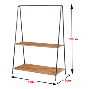 Kleiderständer Bramsnæs mit 2 Ablagen 139 x 100 x 46 cm Schwarz / Walnuss-Optik [en.casa]