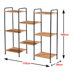 Standregal Birkerød mit 8 Ablageflächen 100 x 110 x 30 cm Schwarz / Walnuss-Optik [en.casa]