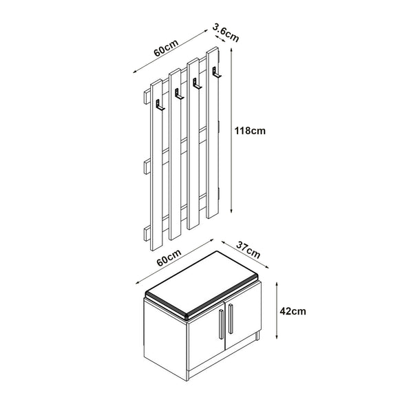 Garderobenpaneel mit Schuhbank Farum Weiß [en.casa]