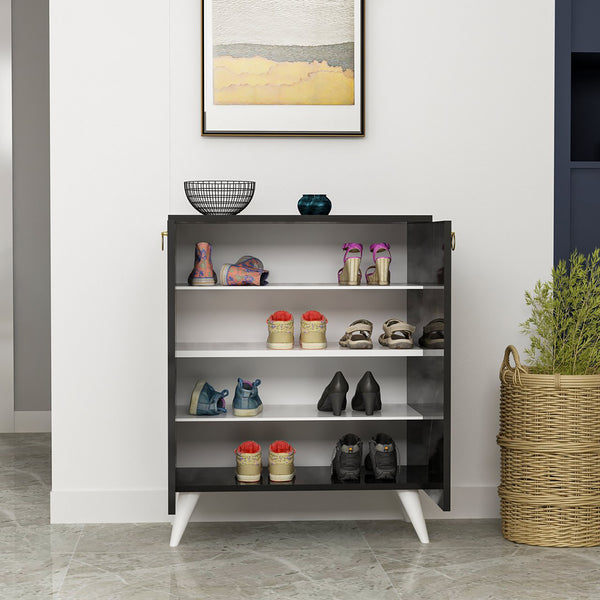 Schuhschrank Gjern mit 2 Türen Marmoroptik Schwarz [en.casa]