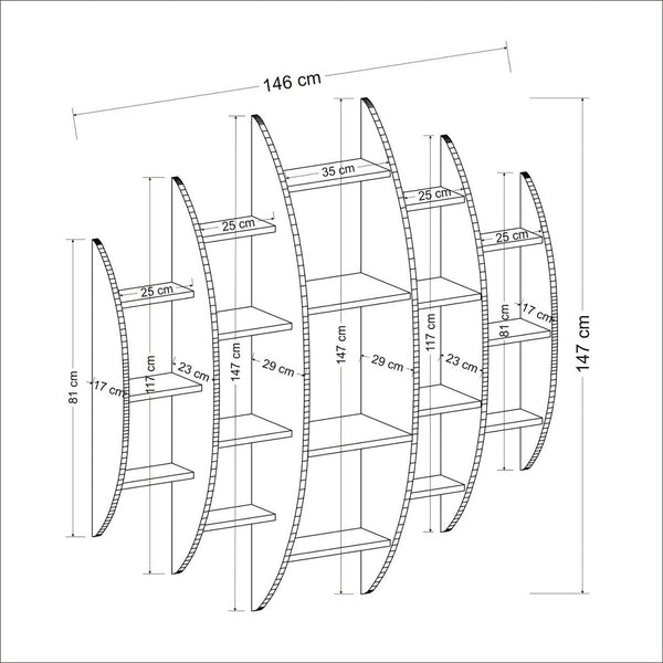 Wandregal Dianalund 147x146x29 cm Weiß [en.casa]