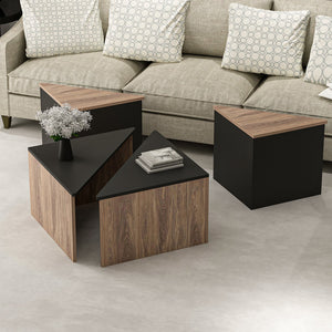 Couchtisch-Set Frederikshavn 4 tlg. Eicheoptik / Schwarz [en.casa]