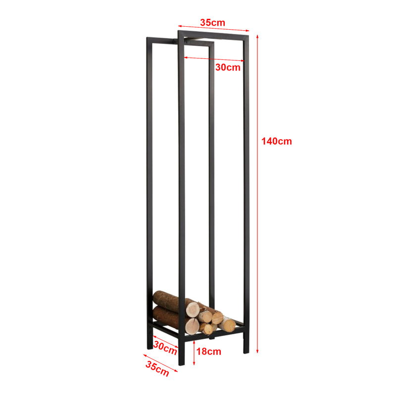 Maßskizze Kaminholzregal Taarbæk 140x35x35cm Schwarz [en.casa]