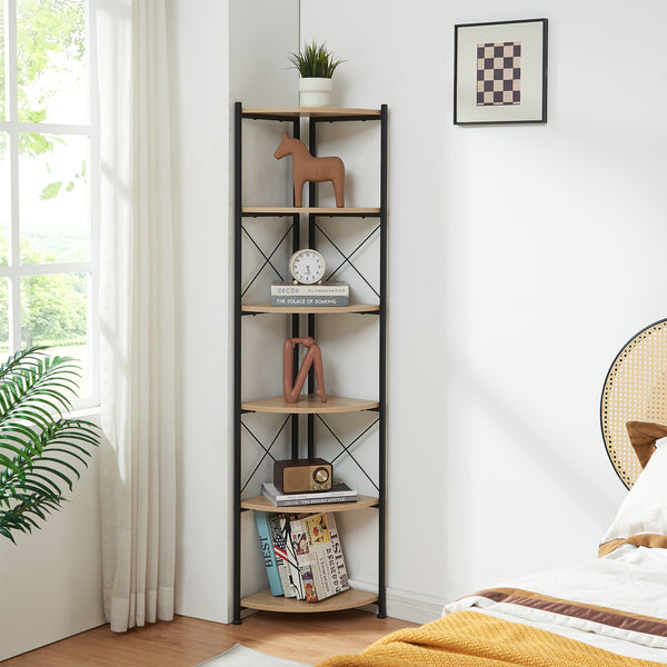Pflanzregal Ulfborg 6 Ablagen 160x30x30 cm Schwarz/Eicheoptik [en.casa]