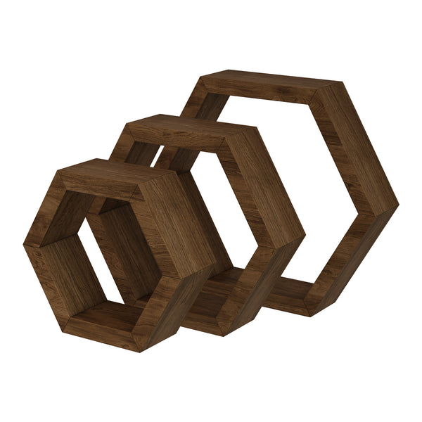 Wandregal-Set Stubbekøbing 3-tlg. Kiefernholz Dunkler Holzton [en.casa]