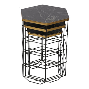 Beistelltisch-Set Hørning 3er Set Metallkorb Schwarz / Marmoroptik [en.casa]