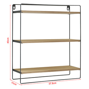 Wandregal Skovbo mit 3 Ablageflächen Schwarz/Holzfarben [en.casa]