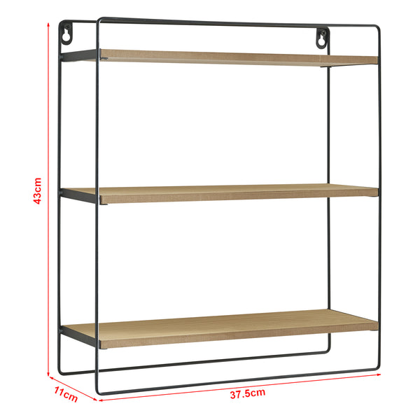 Wandregal Skovbo mit 3 Ablageflächen Schwarz/Holzfarben [en.casa]
