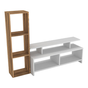 Fernsehtisch Klippan mit Regal Weiß / Walnuss-Optik [en.casa]