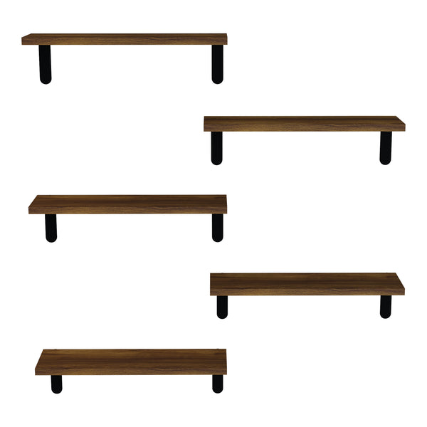 Wandregal Frogn 5er Set Holzfarben/Schwarz [en.casa]