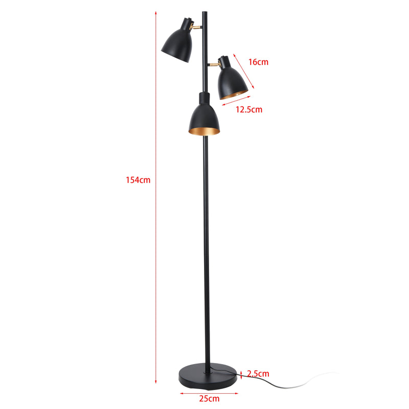 Maßskizze Stehlampe Witney 3-flammig Schwarz / Goldfarben [lux.pro]
