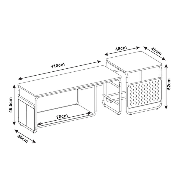 Fernsehtisch Dyrøy mit Beistelltisch Weiß/Eiche [en.casa]
