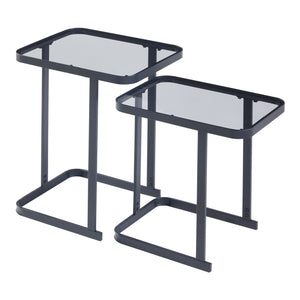 Satztisch Laxå 2er Set Glas und Metall Schwarz [en.casa]