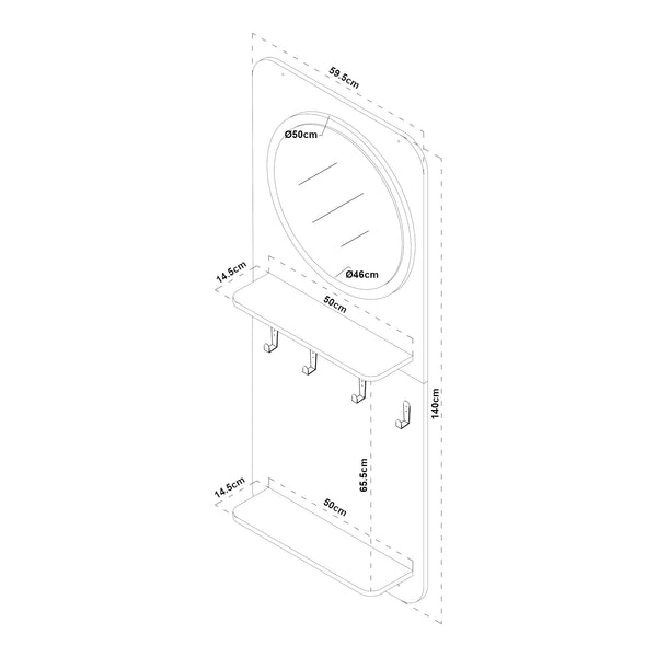 Garderobenpaneel Helsinge mit Spiegel 140x60x16 cm [en.casa]
