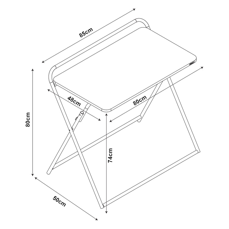 Maßskizze Klappbarer Schreibtisch Kvitsøy 85x50x80cm Schwarz/Eiche [en.casa]