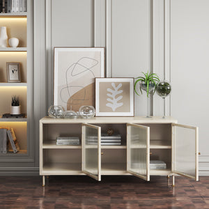 TV-Schrank Lindau Stahl 120x40x59 cm Cremeweiß [en.casa]