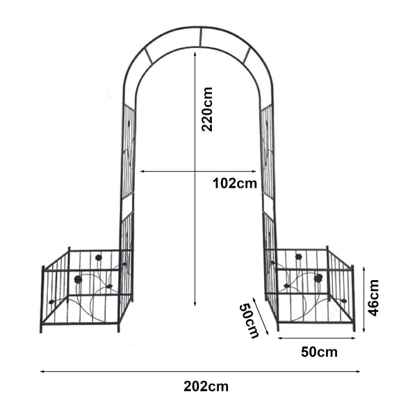 Rosenbogen Barisciano mit 2 Blumenkästen Schwarz [casa.pro]