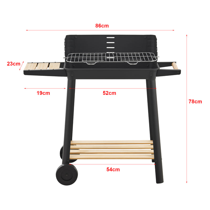 Maßskizze Grillwagen Ari 78x86x30cm Schwarz/Bambus [casa.pro]