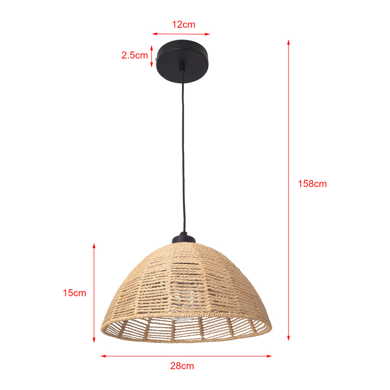 Maßskizze Hängeleuchte Romsey Metall+Rattan [lux.pro]