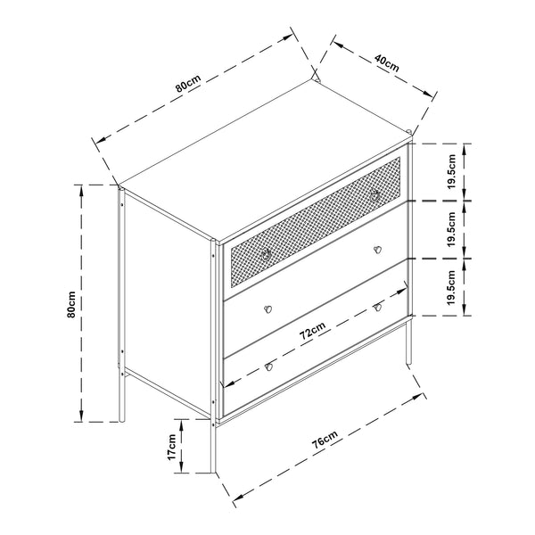 Kommode Tysnes mit 3 Schubladen 80x80x40 cm Eiche/Schwarz [en.casa]