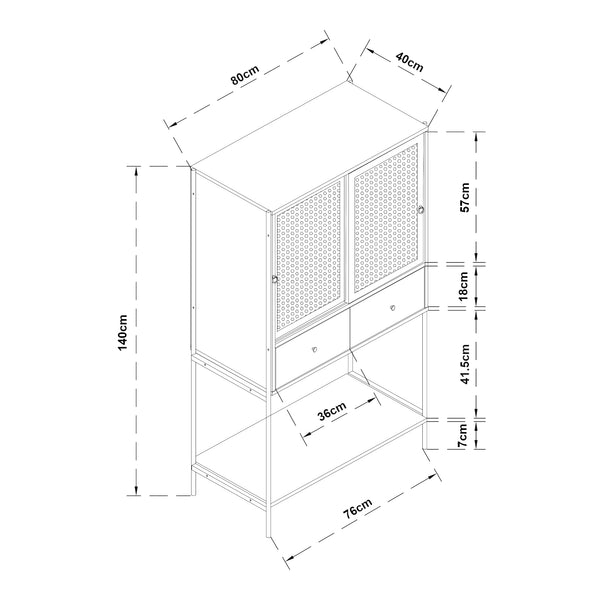 Beistellschrank Tysnes 140x80x40 cm Schwarz/Eiche [en.casa]