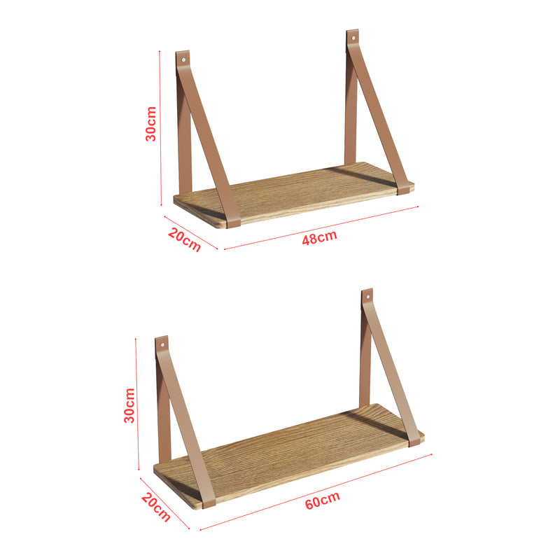 Maßskizze Wandregalset Utsira 48/60 x 20 x 30 cm 2-tlg. Eicheoptik/Braun [en.casa]